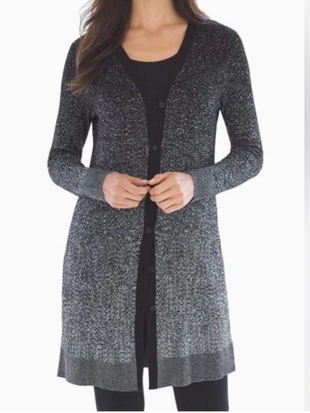 Soma Lurex Duster Cardigan Sweater Black Silver Metallic Ombré Size M NEW